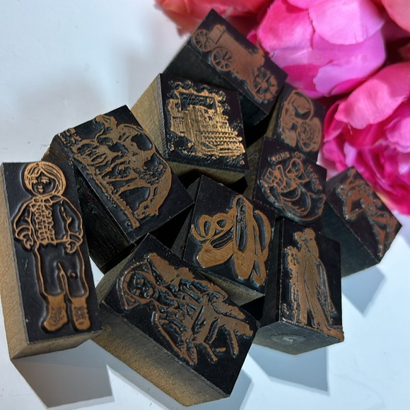 Newspaper Block Stamps Typesetting Stamps Vintage Wood Block Typesetting - Picture 5 of 16